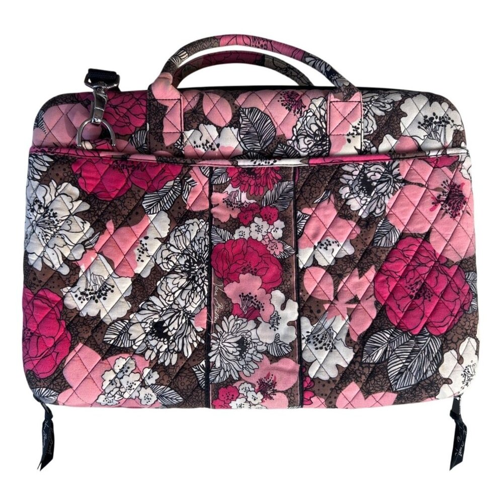 Vera Bradley Laptop Bag Pink/Black Floral Quilted w/ Shoulder Strap